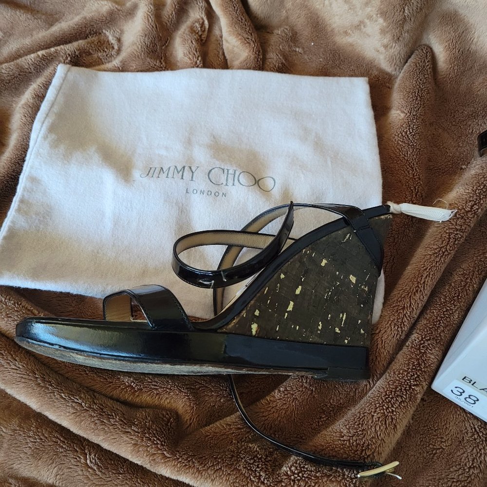 JIMMY CHOO BLACK PATENT LEATHER WEDGE